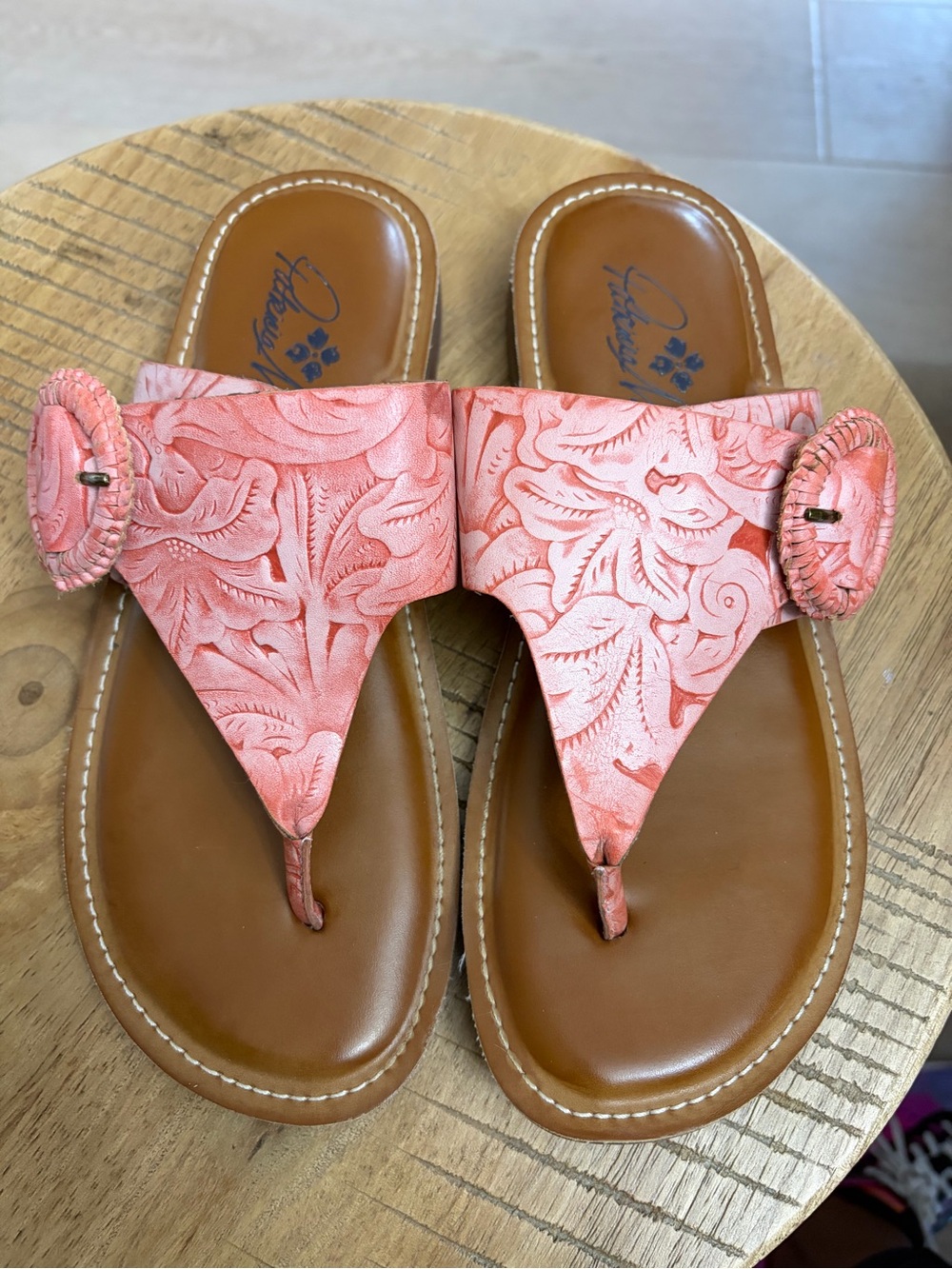 Patricia Nash Coral Floral Leather Thong Sandals